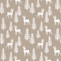 Christmas seamless pattern with forest deer, spruce trees and snowf. Vector illustration Royalty Free Stock Photo