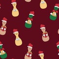 Christmas seamless pattern. Game figures with gift box and bell. Royalty Free Stock Photo