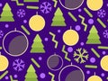 Christmas seamless pattern with geometric shapes in the style of the 80s. Christmas balls and Christmas trees with triangles, Royalty Free Stock Photo