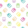 Christmas seamless pattern with gift boxes. White holiday vector illustration. Royalty Free Stock Photo