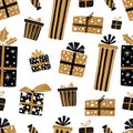 Christmas seamless pattern with gifts in Scandinavian style