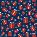Christmas seamless pattern with gifts, snowflakes Royalty Free Stock Photo