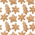 Christmas seamless pattern with gingerbread cookies srars