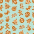 Christmas seamless pattern with gingerbread cookies Royalty Free Stock Photo