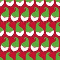 Christmas seamless pattern with gnomes. Funny scandinavia gnomes on red background. Cute wrapper paper, wallpapers, textile prints