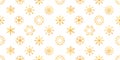 Christmas seamless pattern with gold snowflakes. New Year background. Celebration texture. Golden snowflake with