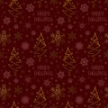 Christmas seamless pattern with golden christmas trees and snowflakes on red background for New Year, Christmas holiday, wallpaper Royalty Free Stock Photo