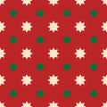 Christmas seamless pattern. Green and beige stars on a red backdrop. Simple retro geometric vector background for Royalty Free Stock Photo