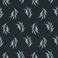 Christmas seamless pattern with green leaves. Hand made illustration. New year on dark background. for textile, greeting