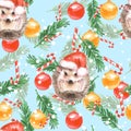 Christmas seamless pattern with hedgehogs 1.