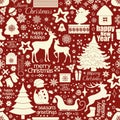 Christmas seamless pattern with holiday inscriptions