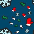 Christmas seamless pattern with holiday toys and symbols in flat cartoon style Royalty Free Stock Photo