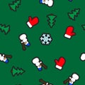 Christmas seamless pattern with holiday toys and symbols in flat cartoon style Royalty Free Stock Photo