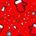 Christmas seamless pattern with holiday toys and symbols in flat cartoon style Royalty Free Stock Photo