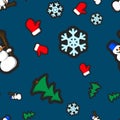 Christmas seamless pattern with holiday toys and symbols in flat cartoon style Royalty Free Stock Photo