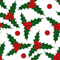 Christmas seamless pattern. Holly. Berries and leaves. Vector