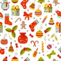 Christmas seamless pattern with many winter doodle toys