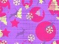 Christmas seamless pattern memphis with snowflakes and deer. Points in the style of pop art. Geometrical figures. Vector Royalty Free Stock Photo