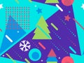 Christmas seamless pattern in memphis style of 80s. Snowflakes and fir-trees. Promotional products, wrapping paper and printing Royalty Free Stock Photo