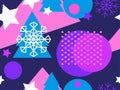 Christmas seamless pattern in memphis style of 80s. Snowflakes and fir-trees. Promotional products Royalty Free Stock Photo