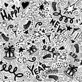 Christmas seamless pattern with New Years doodle elements drawn by hand. Royalty Free Stock Photo