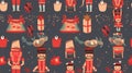 Christmas seamless pattern with nutcracker, gift and candle. Vector holiday ornament pattern. New year illustration. Royalty Free Stock Photo