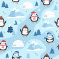Christmas Seamless Pattern With Penguin Background, Winter Pattern, Wrapping Paper, Pattern Fills, Winter Greetings