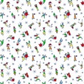 Christmas seamless pattern with people with gifts and christmas