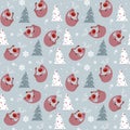 Christmas Seamless Pattern With Pine Tree And Deers Winter Holidays Ornament Wrapping Paper Background Concept