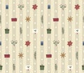 Christmas seamless pattern with plants and gifts