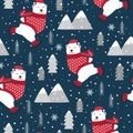 Christmas seamless pattern with polar bear ice skates background, Winter pattern with white bear ice skating, wrapping paper,