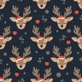 Christmas seamless pattern with reindeer background, Winter pattern with deer and decoration lights, wrapping paper Royalty Free Stock Photo