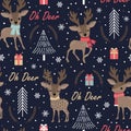 Christmas seamless pattern with reindeer background, Winter pattern with deer, wrapping paper, pattern fills