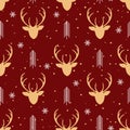 Christmas seamless pattern with reindeer background, Winter pattern with deer, wrapping paper, pattern fills, winter greetings, Royalty Free Stock Photo