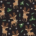 Christmas seamless pattern with reindeer background, Winter pattern with deer, wrapping paper, pattern fills, winter greetings,