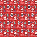 Christmas seamless pattern with santa, bear, gifts and tree Royalty Free Stock Photo
