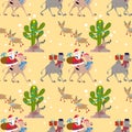 Christmas seamless pattern with Santa on camel