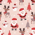 Christmas seamless pattern with santa and reindeer background, Winter pattern with snowflakes, wrapping paper