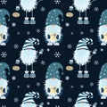 Christmas seamless pattern with scandinavian gnome and snowflakes