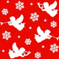 Christmas seamless pattern with silhouettes of angels, trumpets, snowflakes and stars, Royalty Free Stock Photo