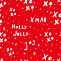 Christmas seamless pattern. sketch hand drawing lettering on red background