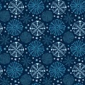 Christmas seamless pattern with snowflakes. Blue wrapping paper. Textile design, interior decor and New Year pattern