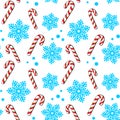 Christmas seamless pattern with snowflakes and candy canes Royalty Free Stock Photo