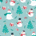 Christmas seamless pattern with snowman background, Winter pattern with bear, wrapping paper, pattern fills, winter greetings, web