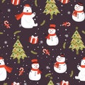 Christmas seamless pattern with snowman background, Winter pattern with bear, wrapping paper, winter greetings, web page