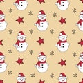 Christmas seamless pattern with snowman, fir trees and snowflakes. Perfect for wallpaper, wrapping paper, pattern fills