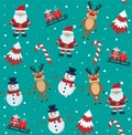 Christmas seamless pattern with snowman, reindeer and Santa Claus Royalty Free Stock Photo