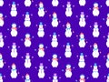 Christmas seamless pattern with snowmen made from three snowballs. A snowman with a carrot instead of a nose, wearing a scarf and