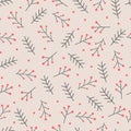 Christmas seamless pattern with spruce and fir branch with berry for holiday wrapper paper