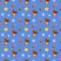 Christmas seamless pattern with stars, snowflakes, Xmas bells and candies Royalty Free Stock Photo